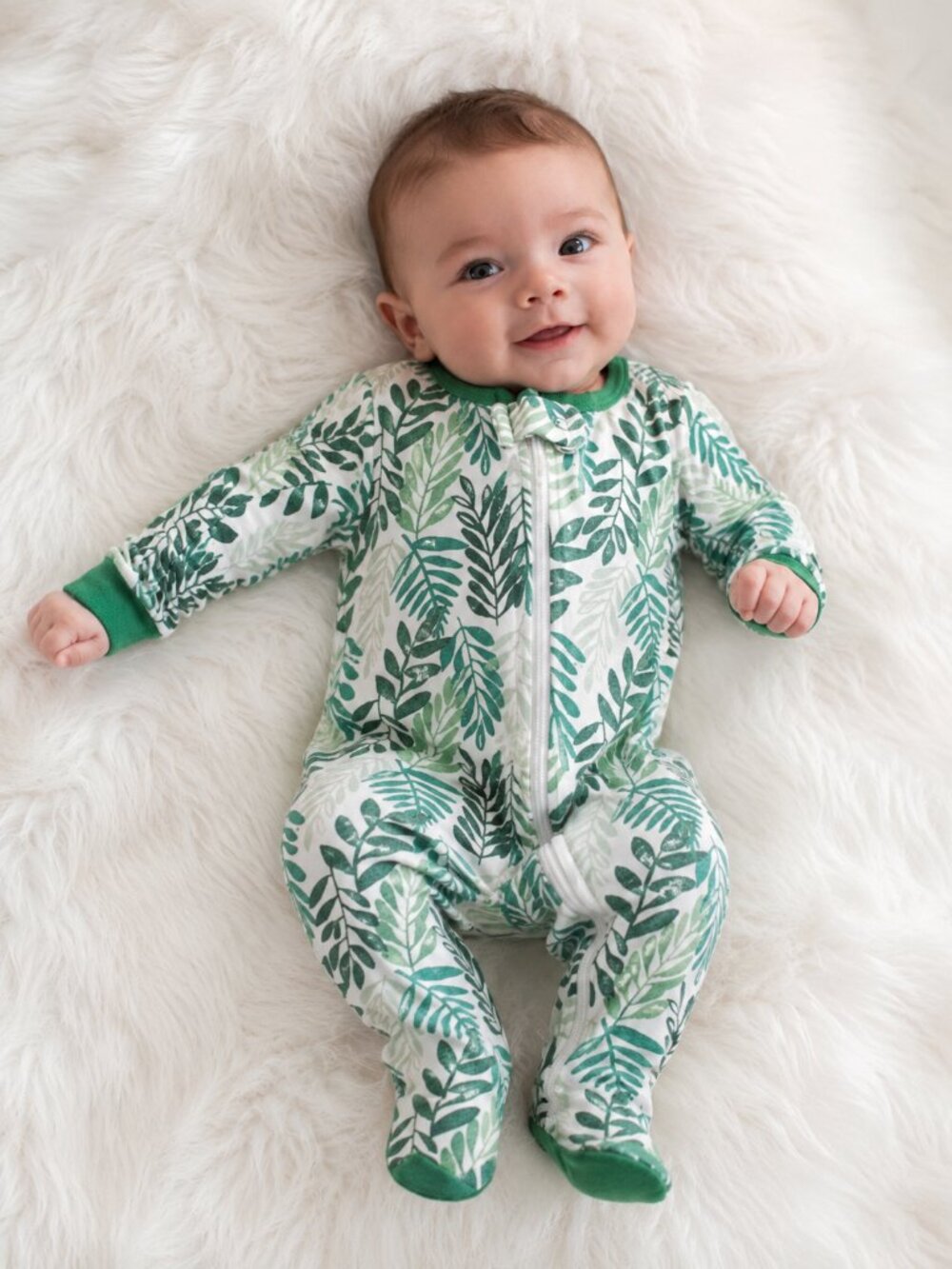 Cloud Island Baby Footed Sleeper 3-6M Green Leaf Print Zip Pajamas 100% Cotton